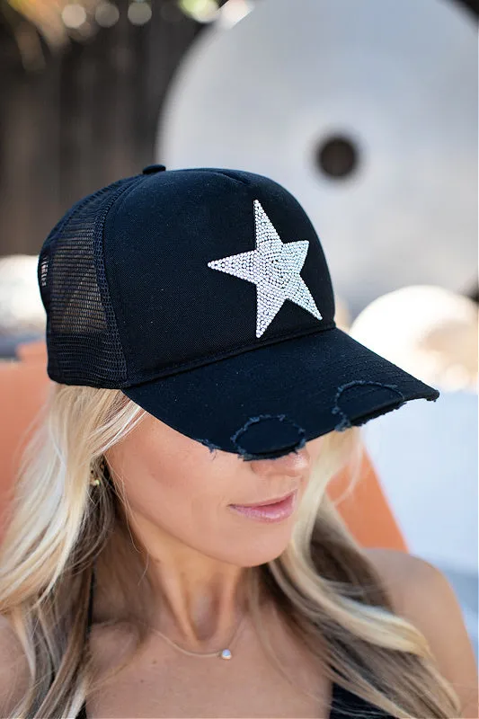 NEW!! Cotton Star Baseball Hat in Black