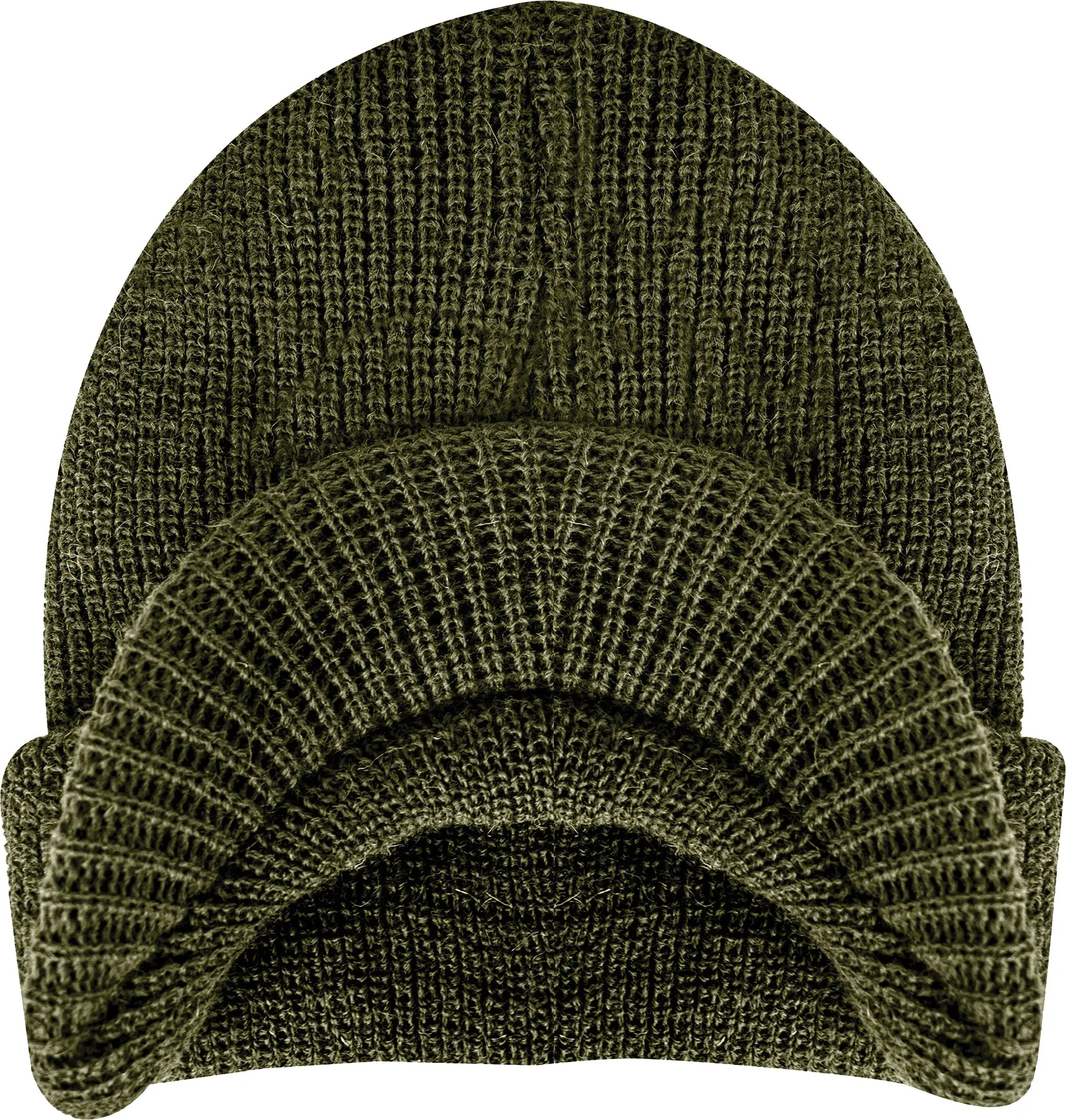 Olive Drab - 100% Wool Double Layered Visor Jeep Watch Cap Warm Beanie with Brim & Rothco Tag