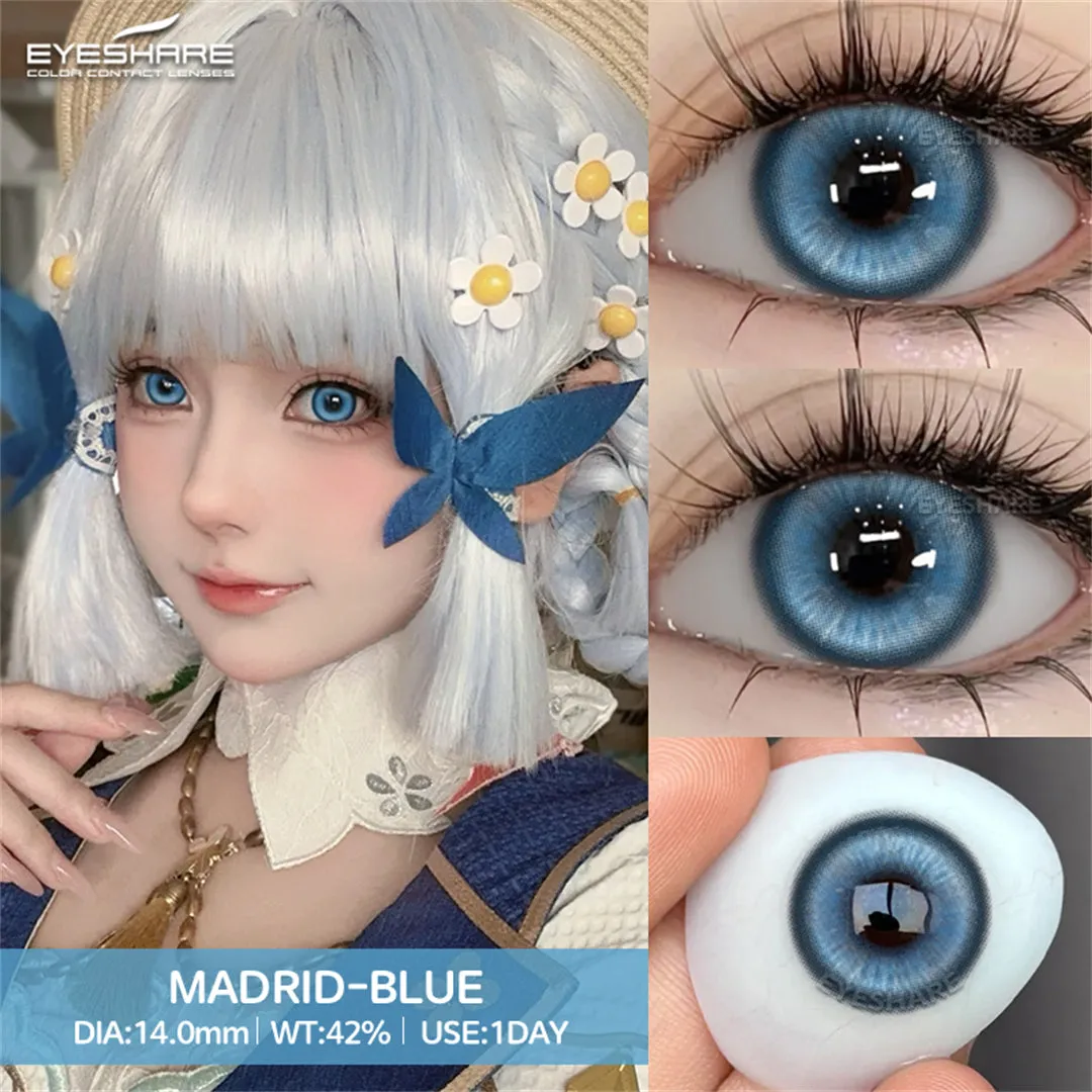 Qfdian Madrid Blue 1 Day Use I 14.0mm,10 Pcs=5Pair,Cosplay