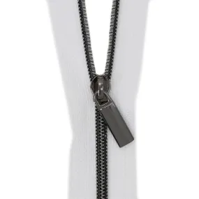 Sallie Tomato #3 Nylon Zipper Tape & Pulls - White with Gunmetal Coil