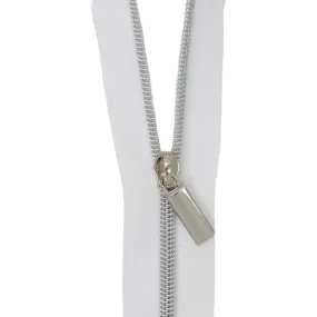 Sallie Tomato #3 Nylon Zipper Tape & Pulls - White with Nickel Coil