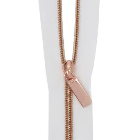 Sallie Tomato #3 Nylon Zipper Tape & Pulls - White with Rose Gold