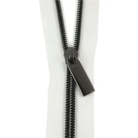 Sallie Tomato #5 Nylon Zipper Tape & Pulls - White with Gunmetal Coil