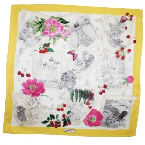 Salvatore Ferragamo Silk Scarf Flowers & Drawings Design - Large 36 Inch Square Foulard SALE
