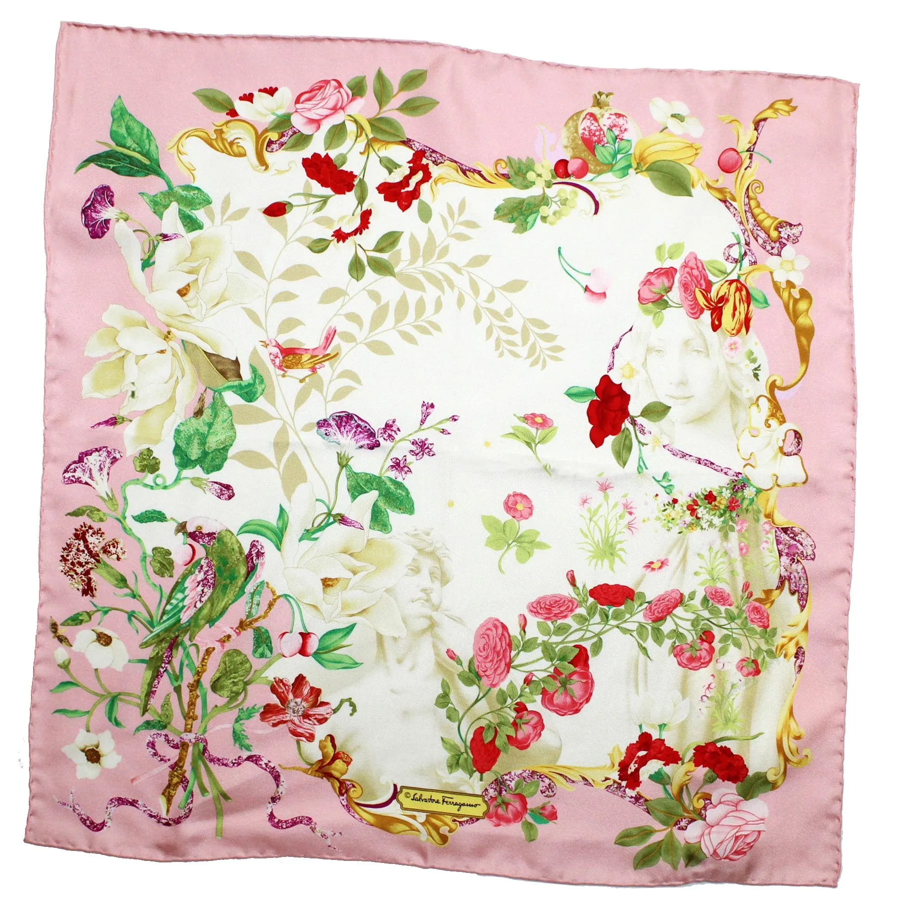 Salvatore Ferragamo Small Silk Scarf Navy Botanical