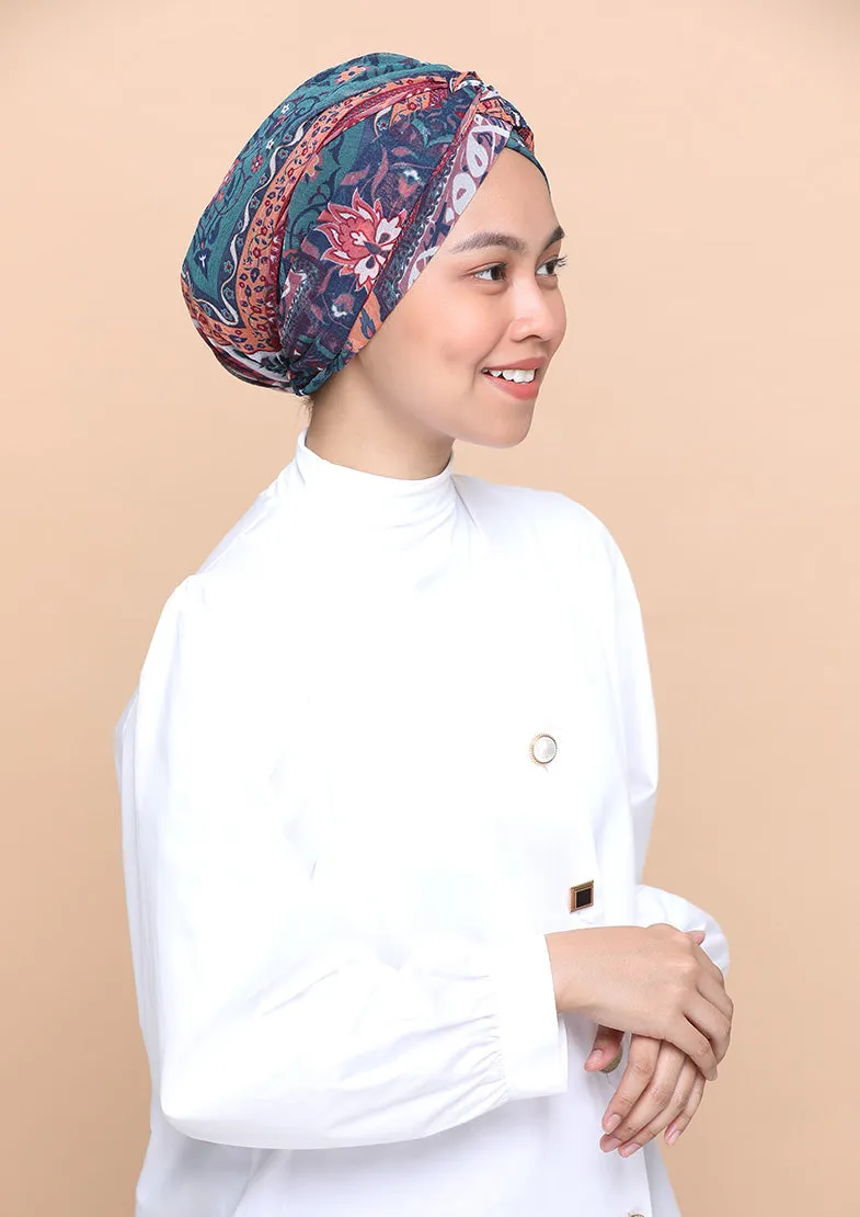 Shahrayar Red- Cap Shawl- Mosaic Chiffon