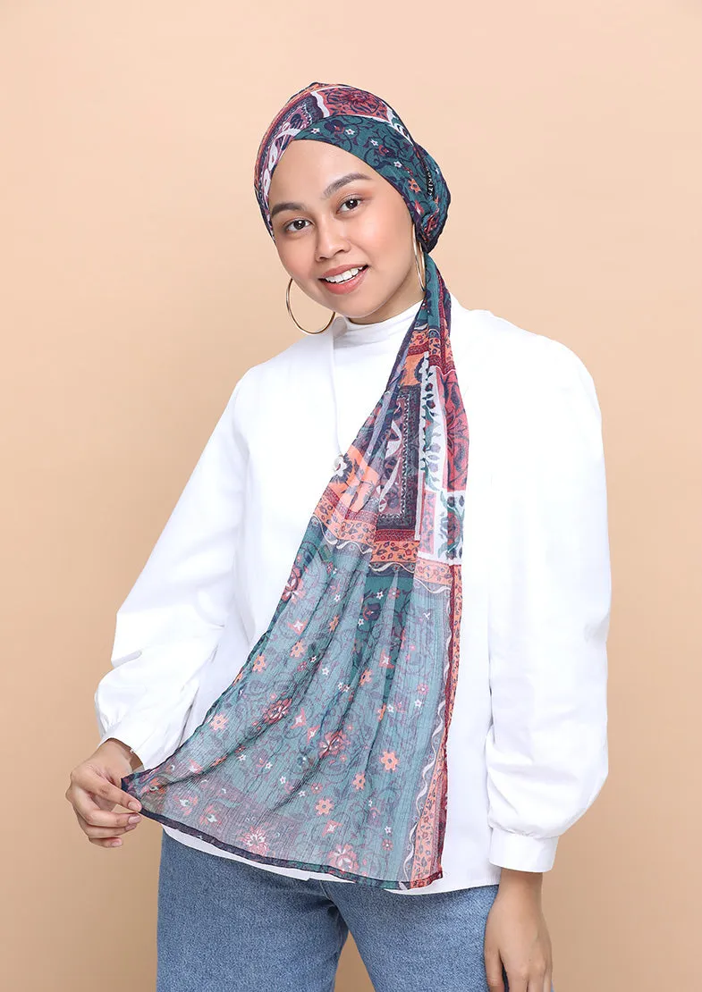 Shahrayar Red- Cap Shawl- Mosaic Chiffon