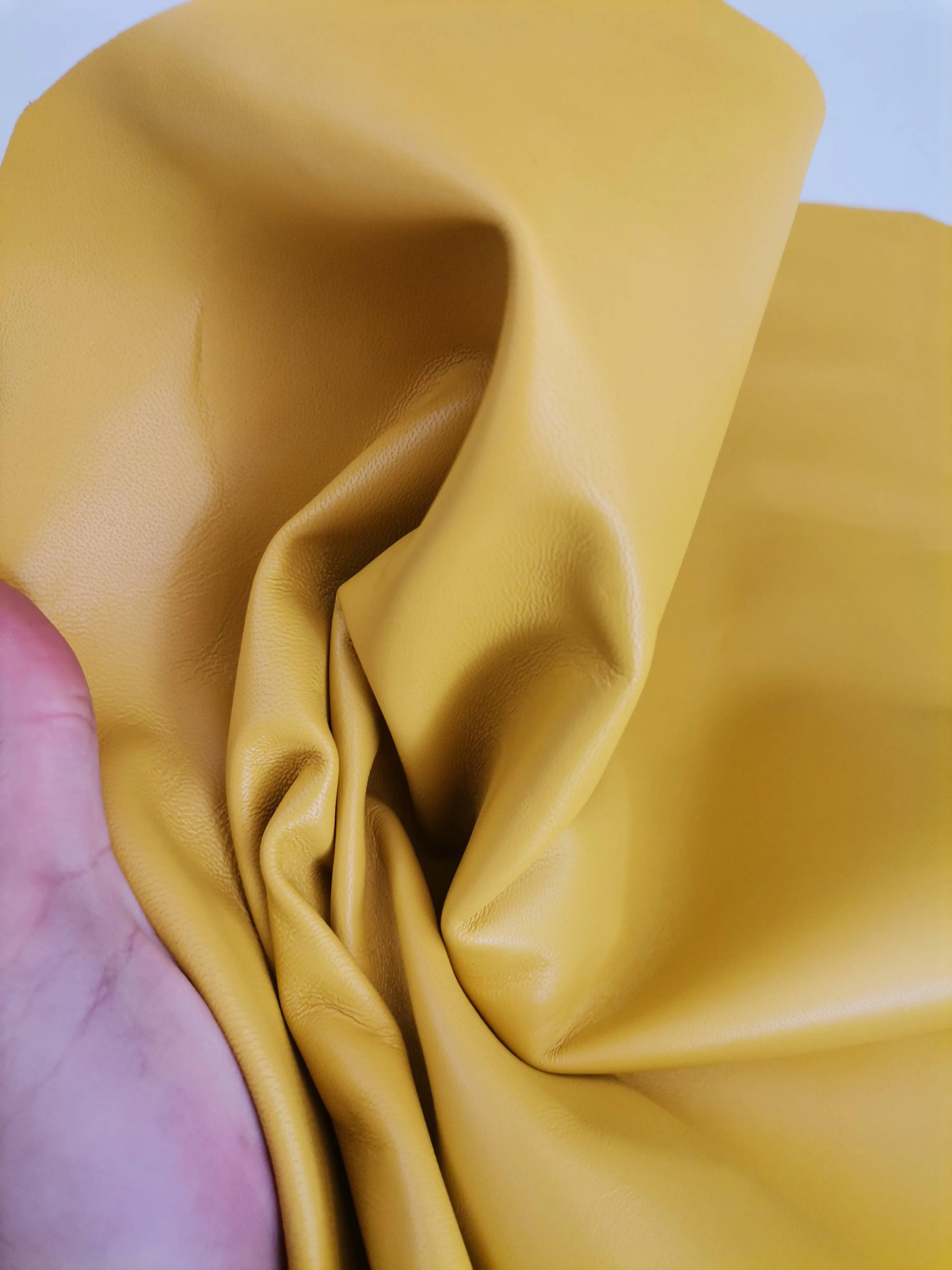 Sheep genuine leather, lambskin nappa leather hide for crafts col. yellow, thick. 0,9mm (2 1/2oz)
