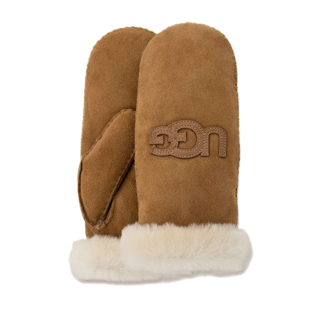 UGG Heritage Logo Mittens in Chestnut