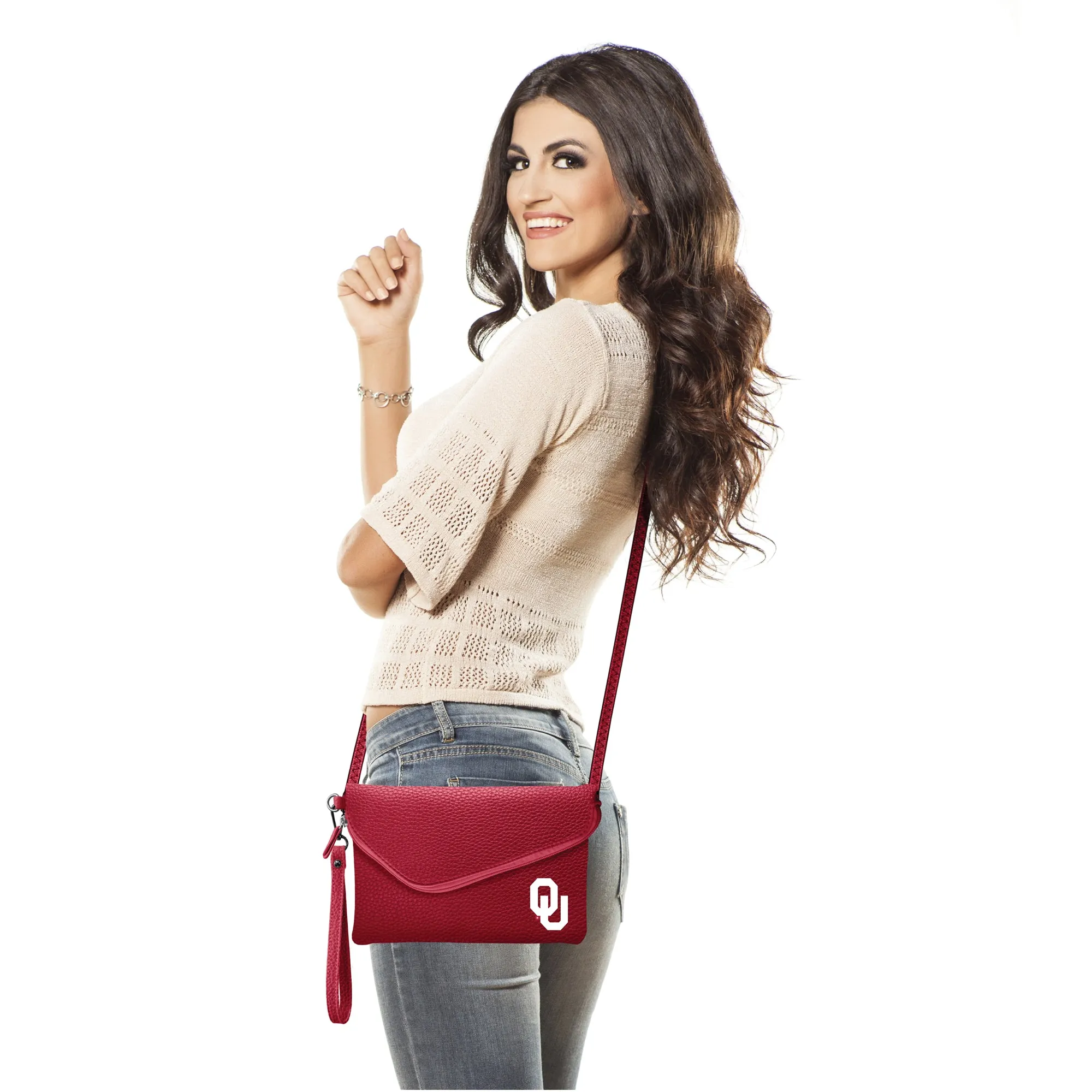 University of Oklahoma Fold Over Crossbody Pebble