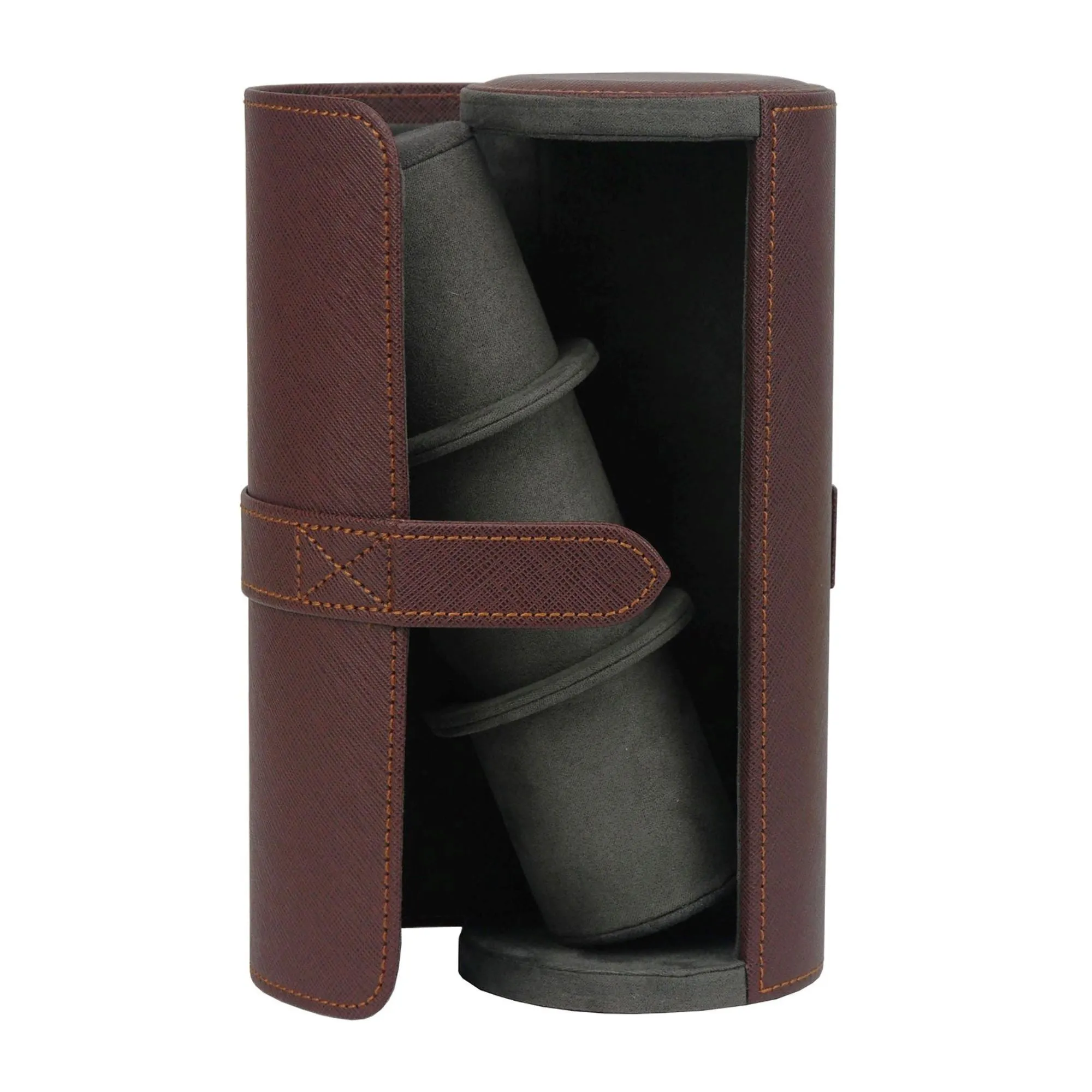 Watch Roll Case for 3 in Dark Brown Vegan Leather