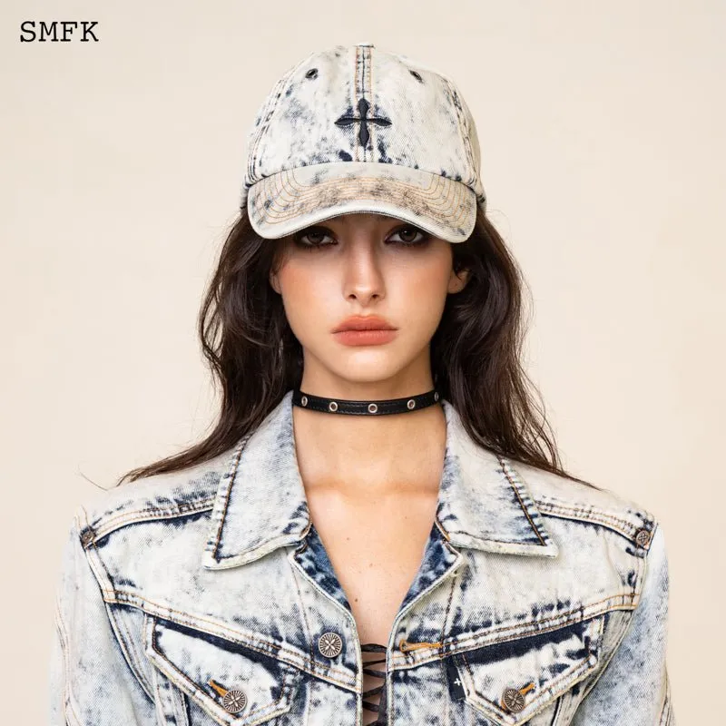 WildWorld Cross Denim Cream Baseball Cap