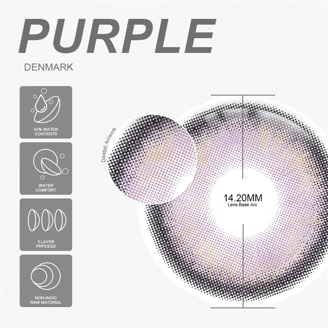 Yeknu Denmark Purple 1 Day Use I 14.2mm,10 Pcs=5Pair
