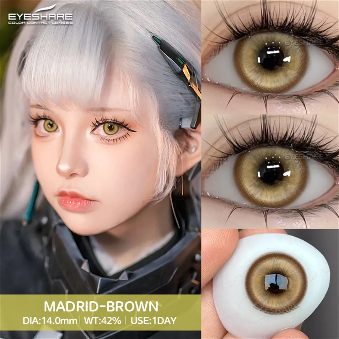 Yeknu Madrid Brown 1 Day Use I 14.0mm,10 Pcs=5Pair,Cosplay