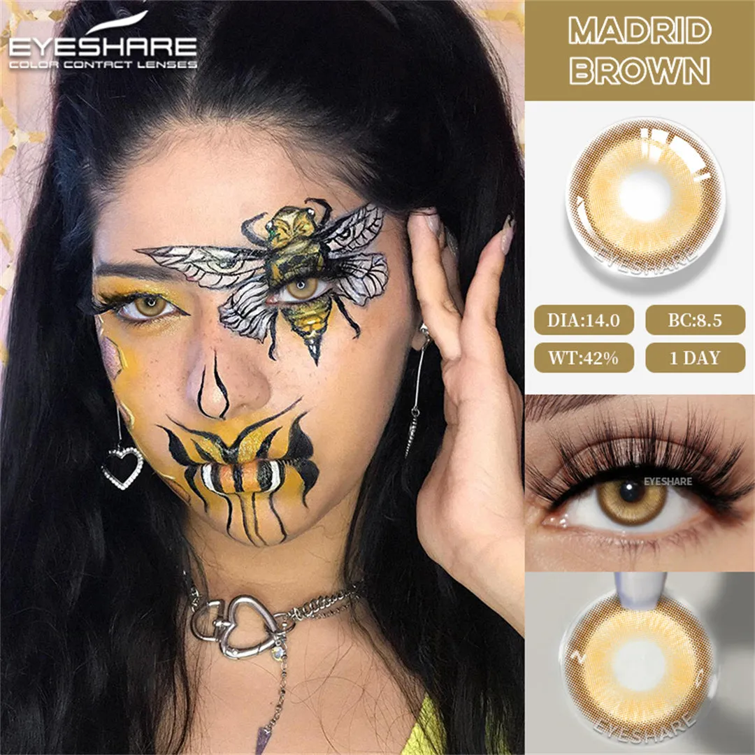 Yeknu Madrid Brown 1 Day Use I 14.0mm,10 Pcs=5Pair,Cosplay
