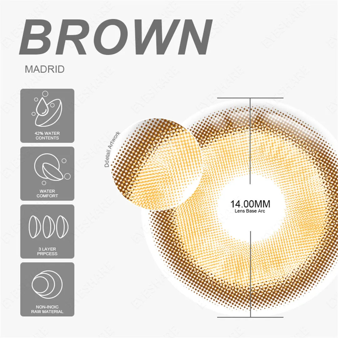 Yeknu Madrid Brown 1 Day Use I 14.0mm,10 Pcs=5Pair,Cosplay
