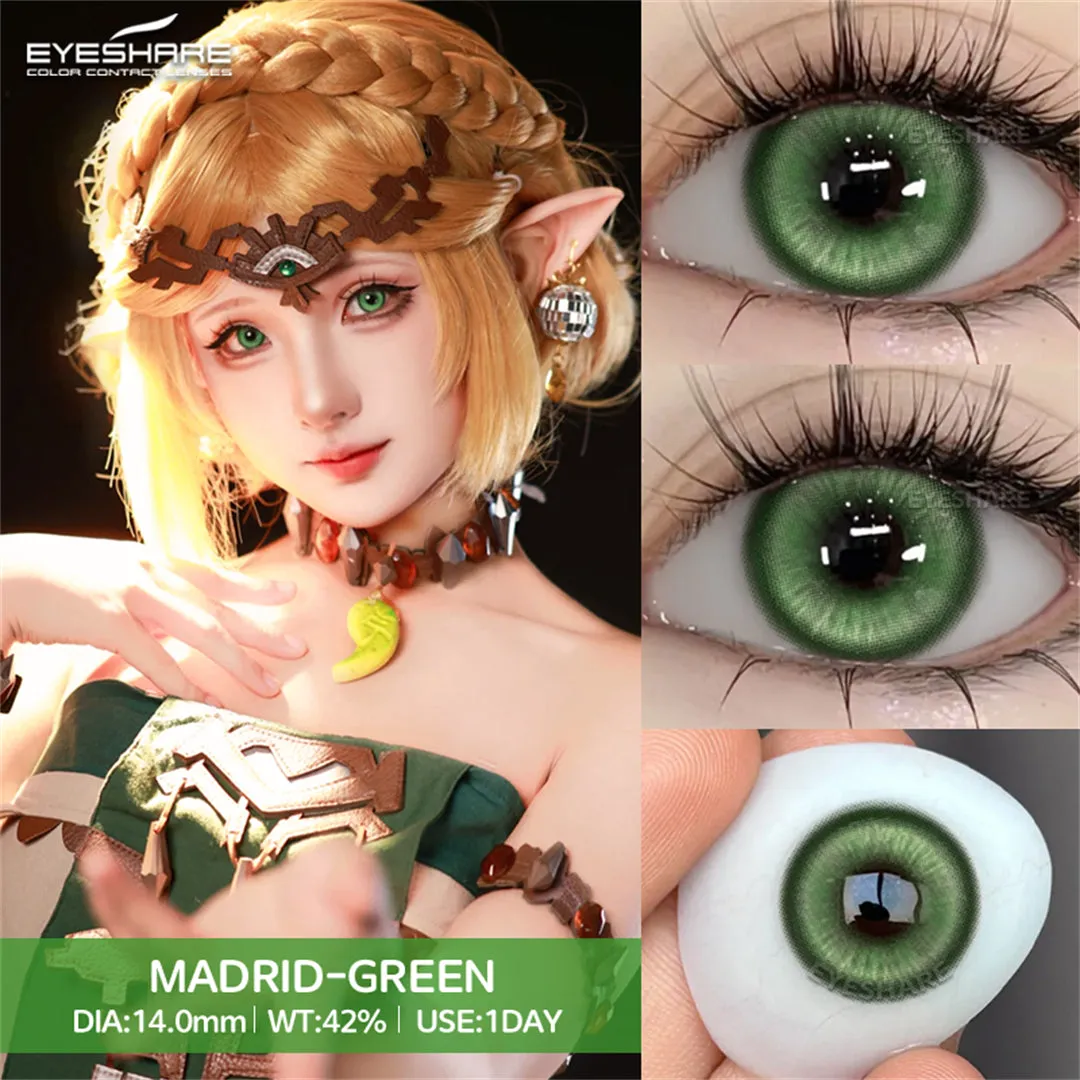 Yeknu Madrid Green 1 Day Use I 14.2mm,10 Pcs=5Pair
