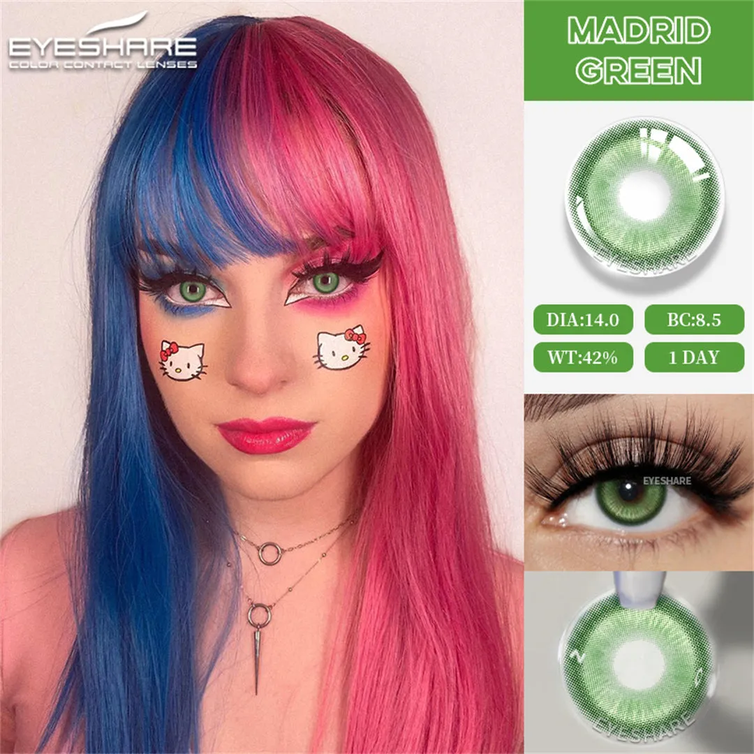 Yeknu Madrid Green 1 Day Use I 14.2mm,10 Pcs=5Pair